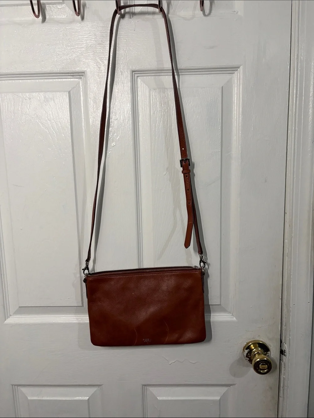 Fossil Chestnut Brown Leather Crossbody Messenger